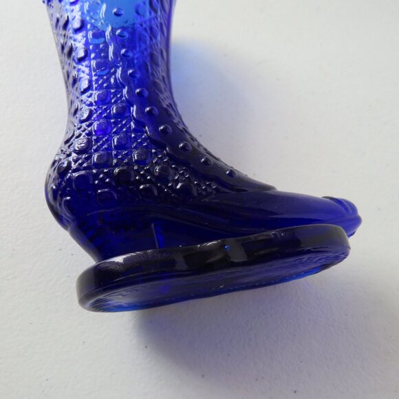 Vintage Victorian Style Cobalt Blue Bouquet Holder Glass Boot Vase Table Decor - Picture 7 of 7